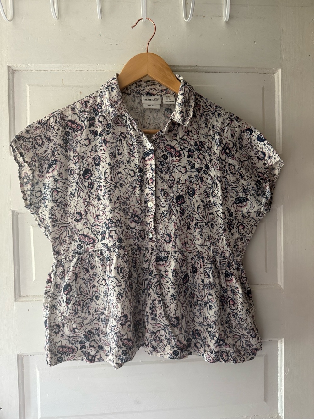 Rachel Zoe Linen Floral Short-Sleeve Button-Front Top